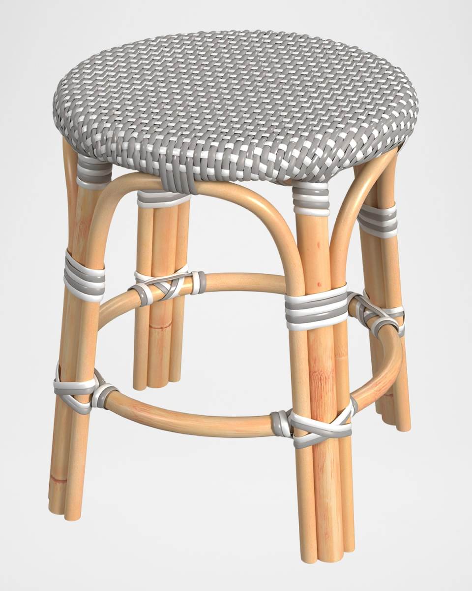 Tobias 18" Rattan Dining Stool, Gray/White Dot